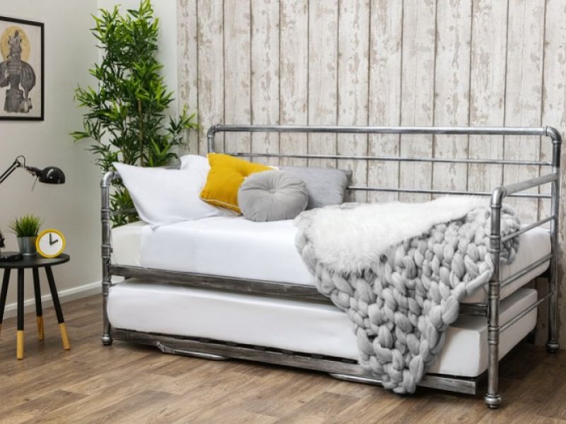 Sleep Design Banbury 3ft Single Silver Finish Metal Day Bed Frame And Trundle