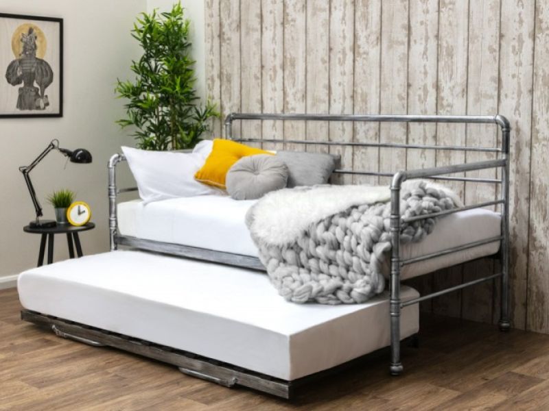 Sleep Design Banbury 3ft Single Silver Finish Metal Day Bed Frame And Trundle