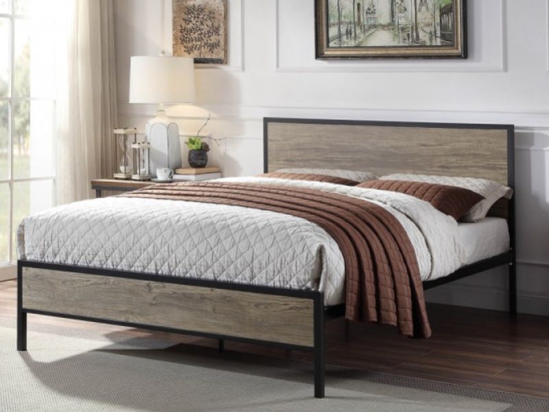 Sleep Design Salisbury 4ft6 Double Rustic Wooden And Metal Bed Frame