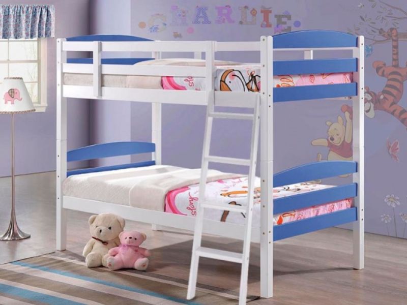 Metal Beds Moderna 3ft (90cm) Single White And Blue Wooden Bunk Bed