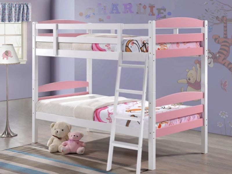 Metal Beds Moderna 3ft (90cm) Single White And Pink Wooden Bunk Bed