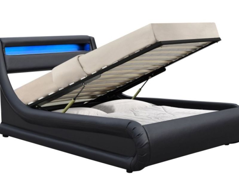 Sleep Design Barcelona 3ft Single Black Faux Leather Ottoman Bed Frame With LED Lights