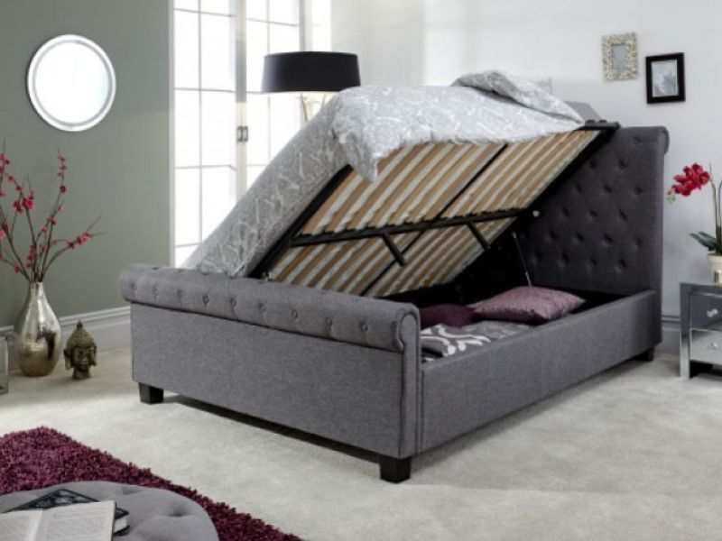 GFW Layla 4ft6 Double Charcoal Grey Fabric Ottoman Bed Frame
