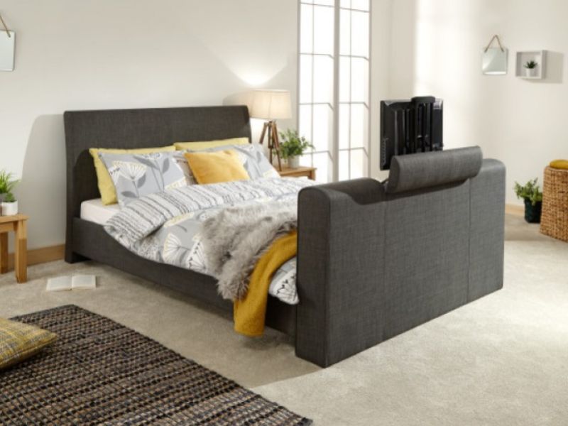 GFW Brooklyn 4ft6 Double Charcoal Grey Fabric TV Bed Frame