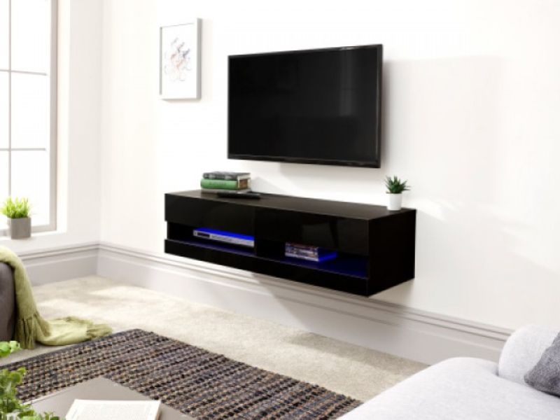 GFW Galicia Black Gloss LED TV Unit 120cm
