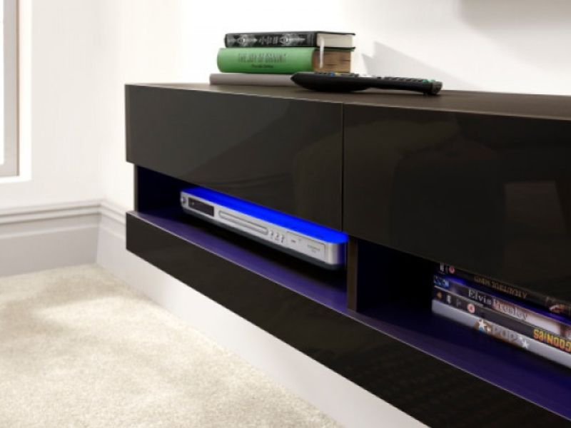 GFW Galicia Black Gloss LED TV Unit 120cm