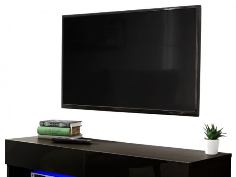 GFW Galicia Black Gloss LED TV Unit 120cm