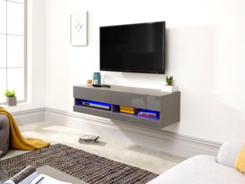 GFW Galicia Grey Gloss LED TV Unit 120cm