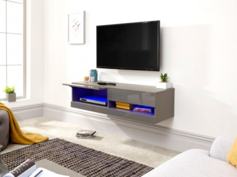 GFW Galicia Grey Gloss LED TV Unit 120cm