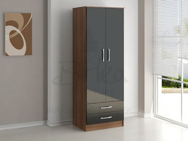 Birlea Lynx Walnut with Black Gloss 2 Door Combi Robe