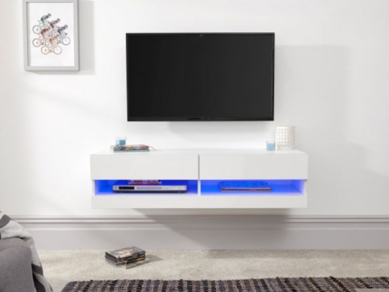 GFW Galicia White Gloss LED TV Unit 120cm