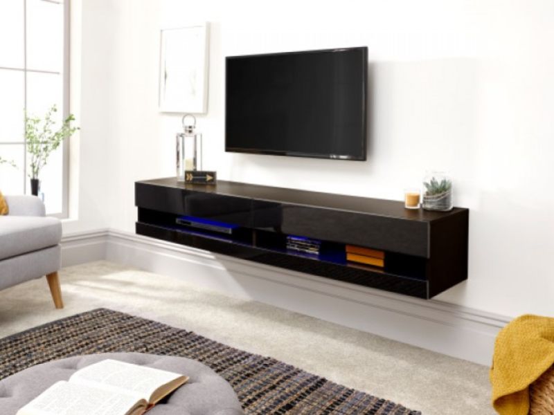 GFW Galicia Black Gloss LED TV Unit 180cm