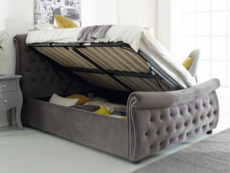 Flair Furnishings Lucinda 4ft6 Double Silver Fabric Ottoman Bed Frame