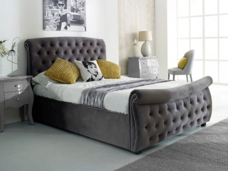 Flair Furnishings Lucinda 5ft Kingsize Silver Fabric Ottoman Bed Frame