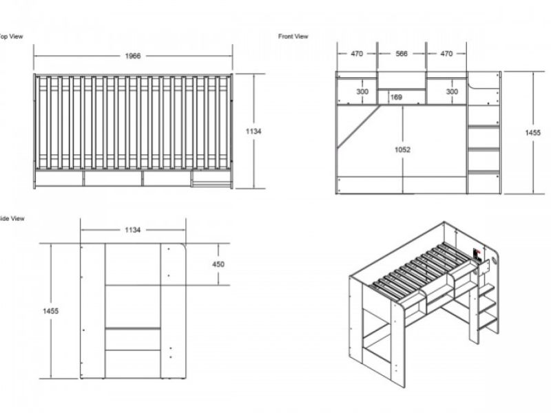 Flair Furnishings Wizard Junior White High Sleeper Workstation