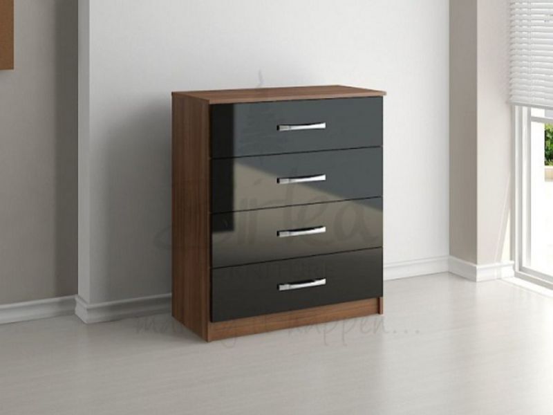 Birlea Lynx Walnut With Black Gloss 4 Drawer Chest of Drawers