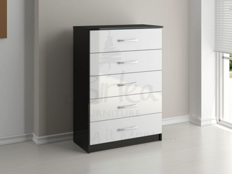 Birlea Lynx Black with White Gloss 5 Drawer Chest of Drawers