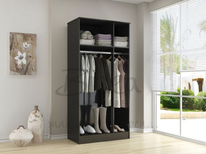 Birlea Lynx Black with White Gloss 3 Door Wardrobe with Centre Mirror