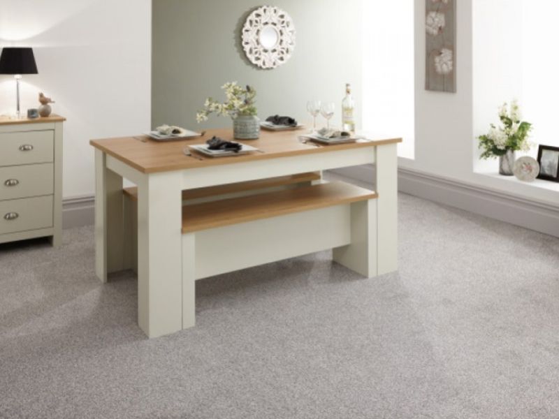 GFW Lancaster 150cm Dining Table with Benches in Cream