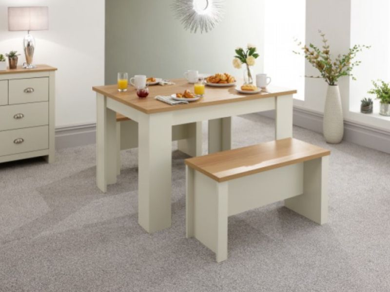 GFW Lancaster 120cm Dining Table with Benches in Cream