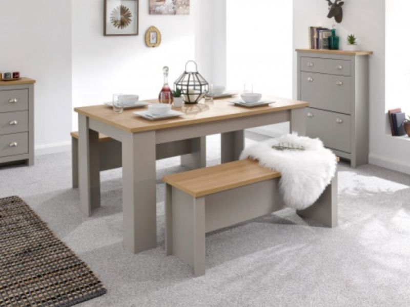 GFW Lancaster 150cm Dining Table with Benches in Grey