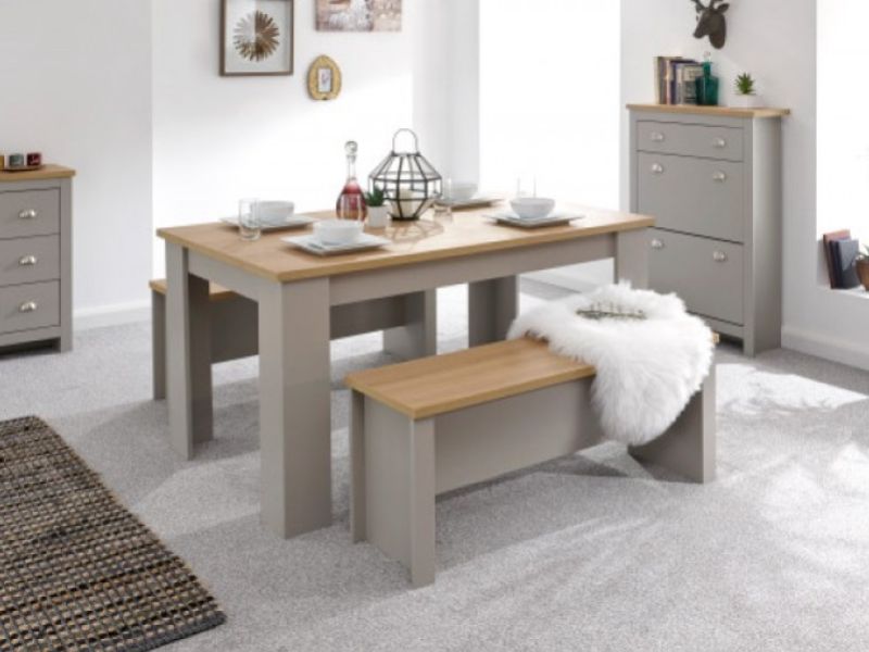 GFW Lancaster 120cm Dining Table with Benches in Grey