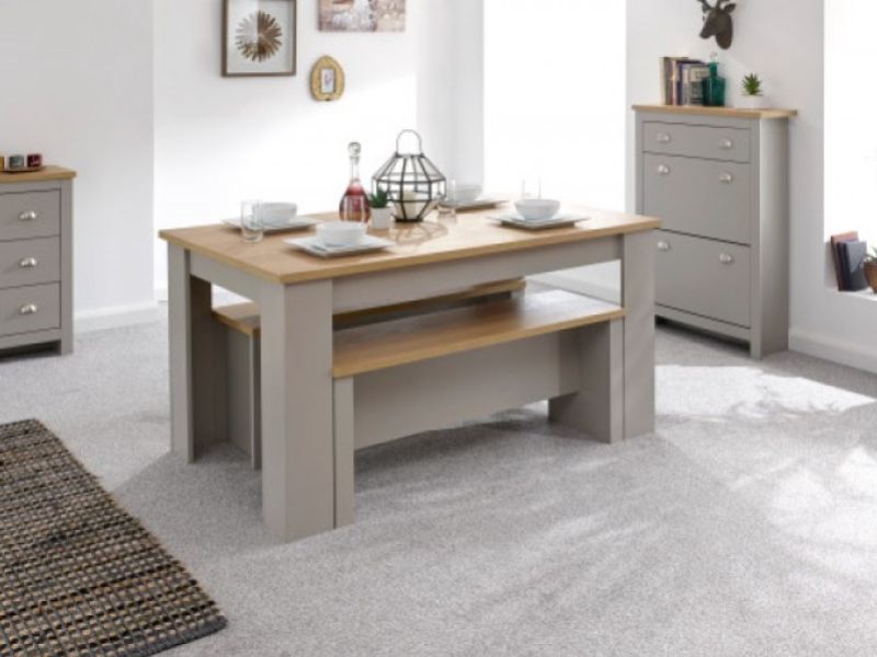GFW Lancaster 120cm Dining Table with Benches in Grey