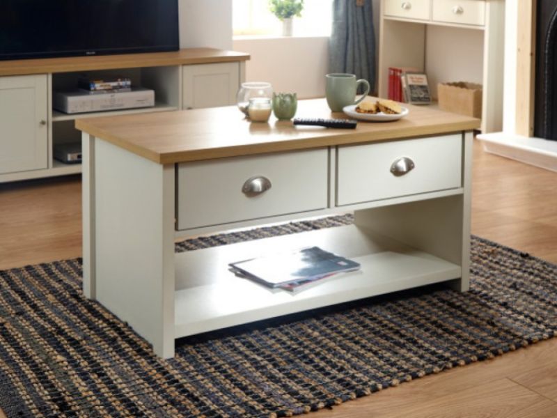 GFW Lancaster 2 Drawer Coffee Table in Cream