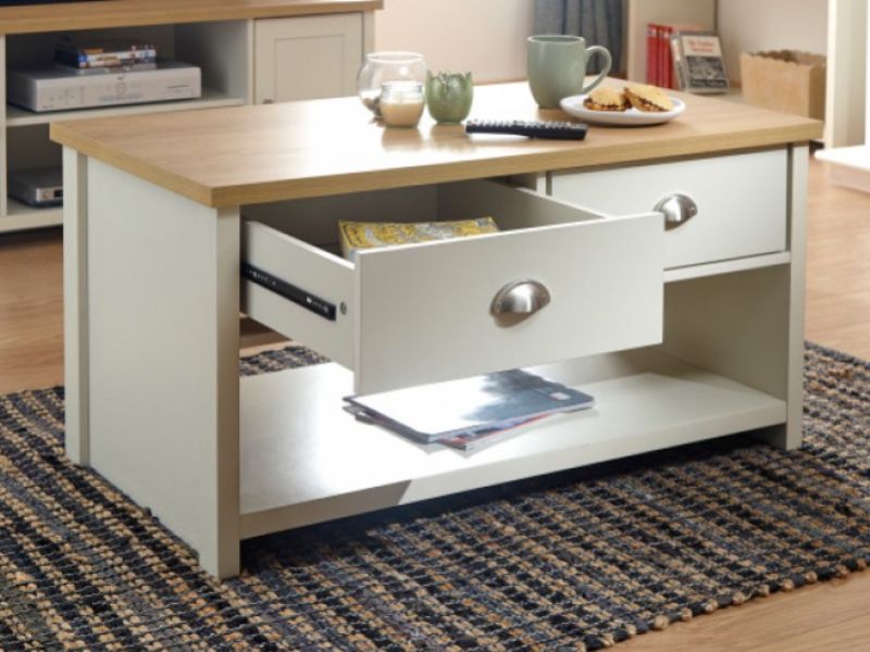 GFW Lancaster 2 Drawer Coffee Table in Cream