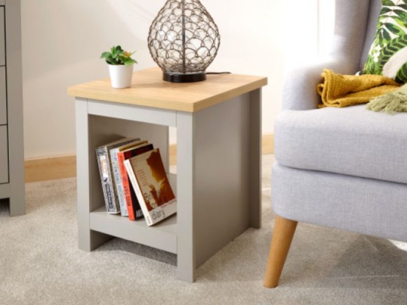 GFW Lancaster Side Table with Shelf in Grey