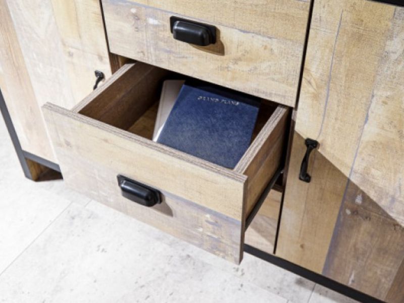 GFW Boston 2 Door 3 Drawer Sideboard in Distressed Oak Effect