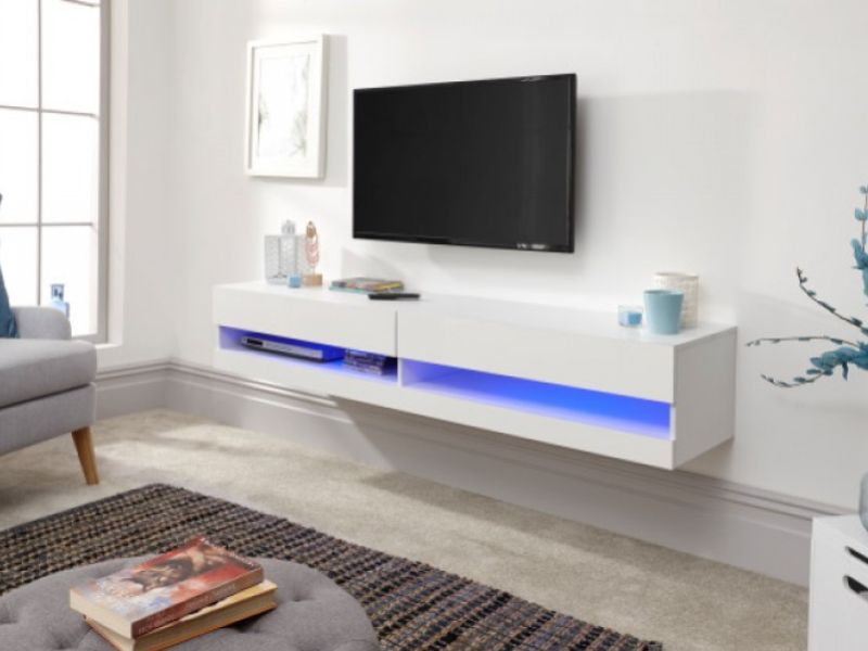 GFW Galicia White Gloss LED TV Unit 150cm