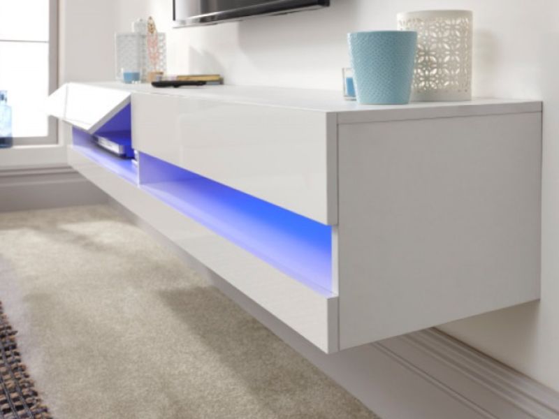 GFW Galicia White Gloss LED TV Unit 150cm