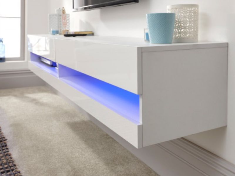 GFW Galicia White Gloss LED TV Unit 150cm