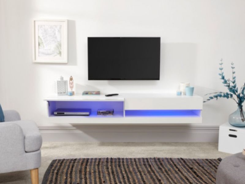 GFW Galicia White Gloss LED TV Unit 150cm