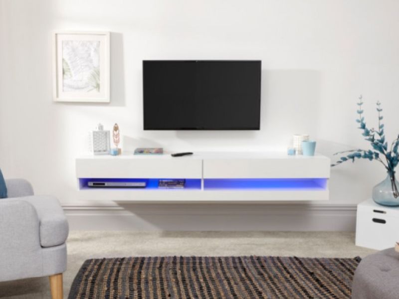 GFW Galicia White Gloss LED TV Unit 150cm