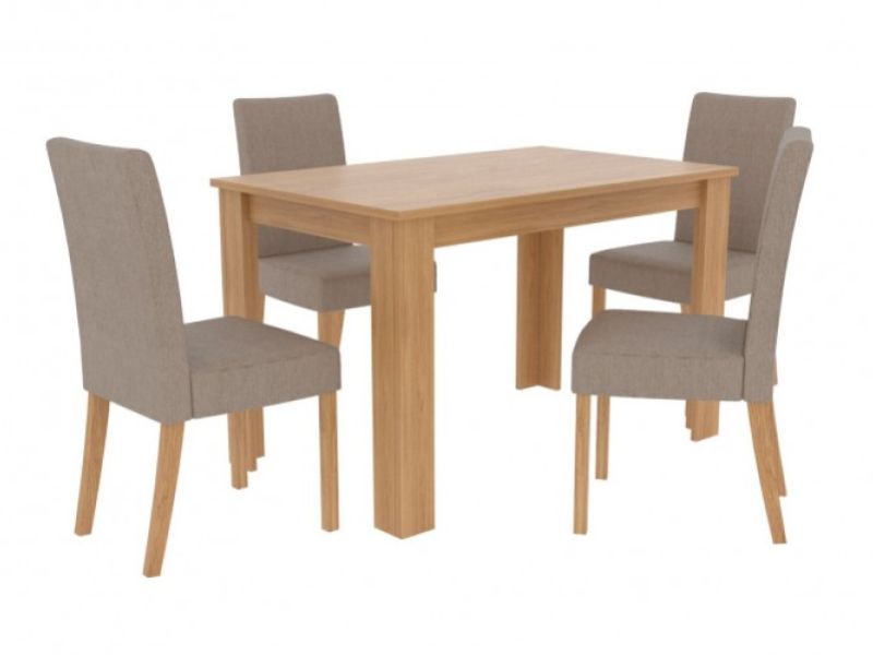 LPD Atlanta Oak Finish Dining Table With 4 Anna Beige Chairs