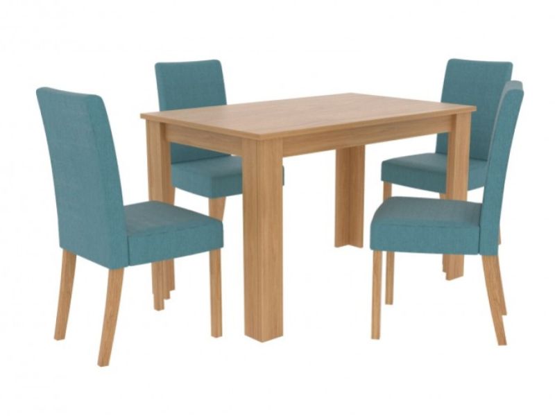 LPD Atlanta Oak Finish Dining Table With 4 Anna Teal Chairs