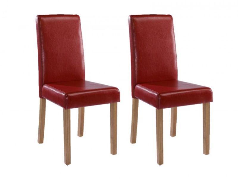 LPD Oakridge Pair Of Red Faux Leather Dining Chairs