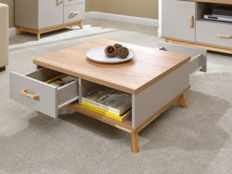 GFW Nordica 2 Drawer Coffee Table in Oak and Grey