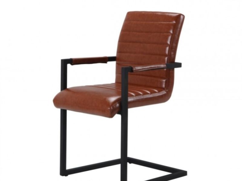 LPD Montana Pair Of Tan Faux Leather Carver Dining Chairs