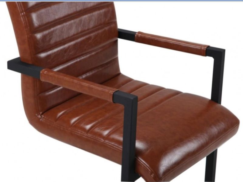 LPD Montana Pair Of Tan Faux Leather Carver Dining Chairs