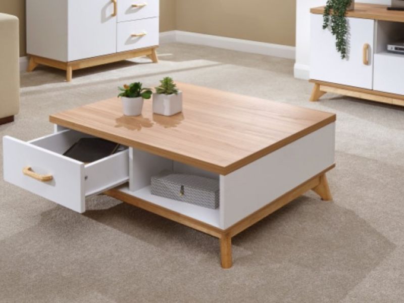 GFW Nordica 2 Drawer Coffee Table in Oak and White