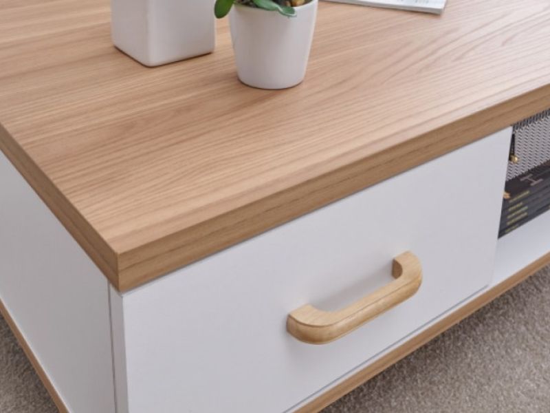 GFW Nordica 2 Drawer Coffee Table in Oak and White