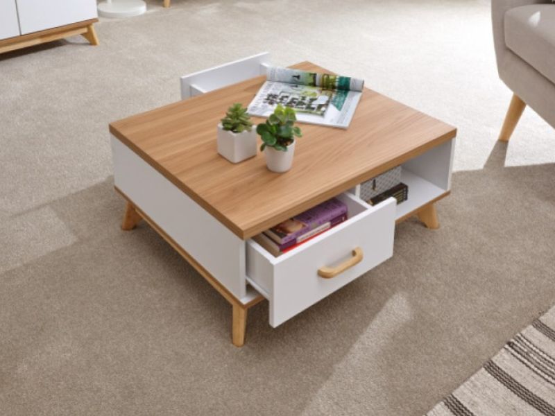 GFW Nordica 2 Drawer Coffee Table in Oak and White
