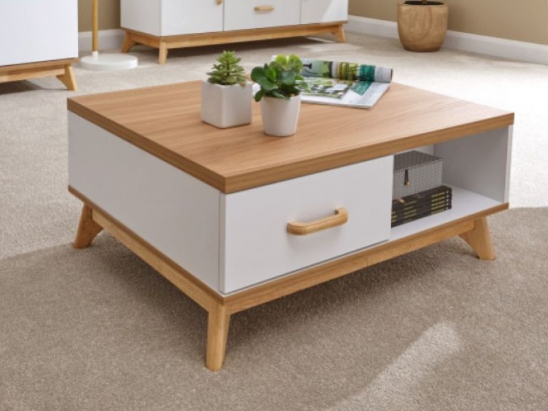 GFW Nordica 2 Drawer Coffee Table in Oak and White