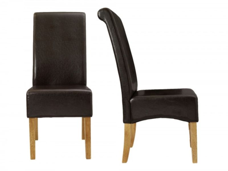 LPD Padstow Pair Of Brown Faux Leather Dining Chairs