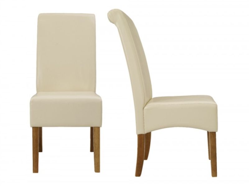 LPD Padstow Pair Of Cream Faux Leather Dining Chairs
