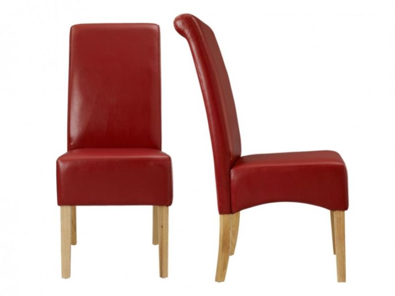 LPD Padstow Pair Of Red Faux Leather Dining Chairs