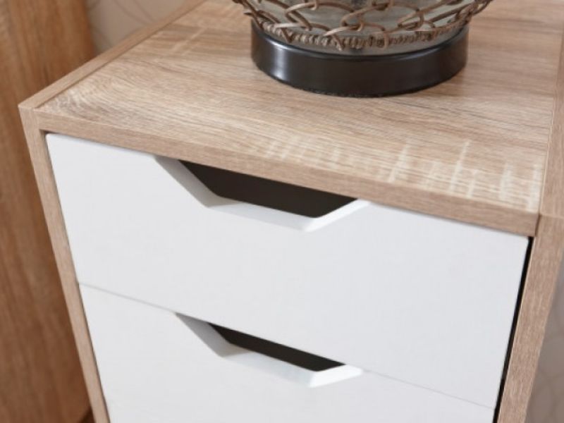 GFW Stockholm 3 Drawer Slim Chest White Oak Effect